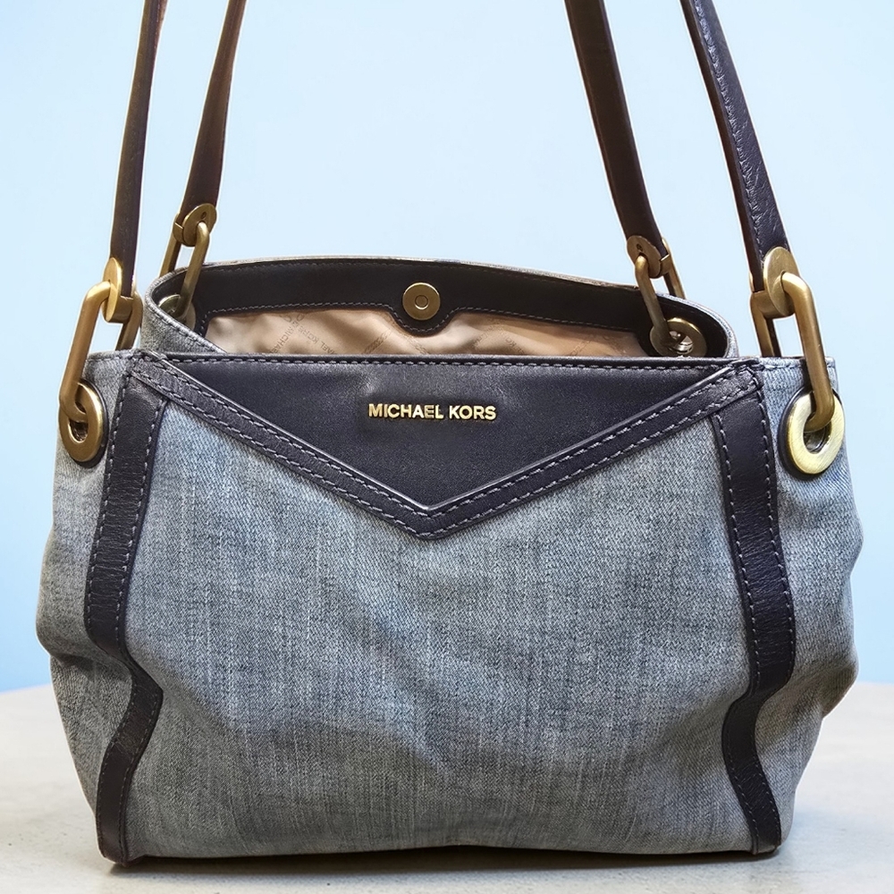 Michael Kors Raven Denim Tote • Gold Hardware • Everyday Chic • Like New